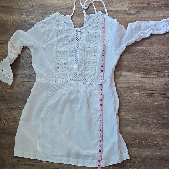 Free People Bohemian Mini Dress With Lace Detail Size Large White - Picture 9 of 14